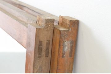 アンティーク建具　ペイント仕上げ限定　シンプルなデザインで取り入れやすい横桟ガラス窓2枚セット(引き戸、ガラス戸)(R-064990)