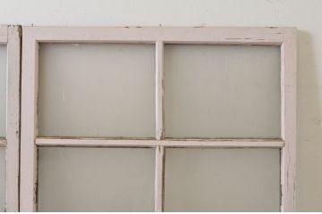 アンティーク建具　ペイント仕上げ限定　レトロな風合いが味わい深いガラス窓2枚セット(引き戸、ガラス戸)(R-064996)