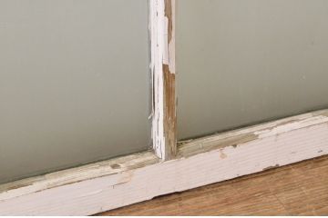 アンティーク建具　ペイント仕上げ限定　レトロな風合いが味わい深いガラス窓2枚セット(引き戸、ガラス戸)(R-064996)