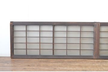 アンティーク建具　レトロな空間づくりにおすすめな格子入りの小さなガラス窓4枚セット(引き戸、ガラス戸)(R-064998)