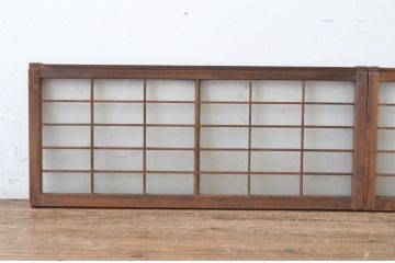 アンティーク建具　レトロな空間づくりにおすすめな格子入りの小さなガラス窓2枚セット(引き戸、ガラス戸)(R-065000)