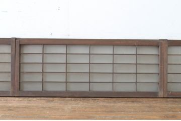 アンティーク建具　レトロな空間づくりにおすすめな格子入りの小さなガラス窓4枚セット(引き戸、ガラス戸)(R-065001)