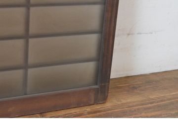 アンティーク建具　レトロな空間づくりにおすすめな格子入りのガラス窓2枚セット(明かり取り、明り取り、ガラス戸、格子戸、引き戸)(R-065012)