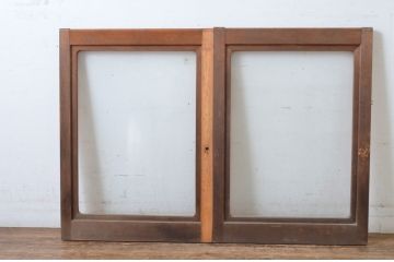 ビンテージ建具　シンプルなデザインが取り入れやすいガラス窓2枚セット(引き戸、ガラス戸、ヴィンテージ)(R-065014)
