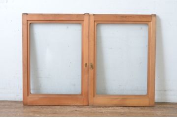 ビンテージ建具　シンプルなデザインが取り入れやすいガラス窓2枚セット(引き戸、ガラス戸、ヴィンテージ)(R-065014)
