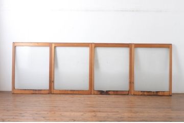 ビンテージ建具　シンプルでどんなお部屋にも合わせやすい大判ガラスの窓4枚セット(引き戸、ガラス戸、ヴィンテージ)(R-065017)