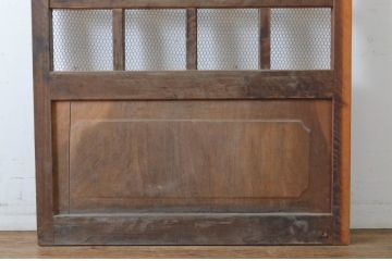 アンティーク建具　欅(ケヤキ)材・ヒノキ材　味わい深い風合いが魅力のマス目格子蔵戸(きつね格子、狐格子、格子戸、玄関戸、引き戸)(R-065024)