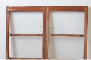 アンティーク建具　レトロなモールガラス入りのガラス窓2枚セット(引き戸、ガラス戸)(R-065034)
