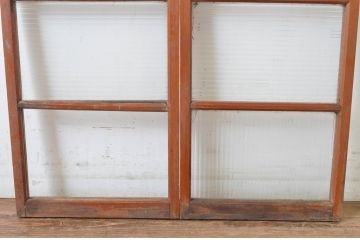 アンティーク建具　レトロなモールガラス入りのガラス窓2枚セット(引き戸、ガラス戸)(R-065034)