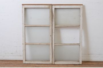 アンティーク建具　ペイント仕上げ限定　ペンキの剥げたガラス窓2枚セット(引き戸、ガラス戸)(R-065035)