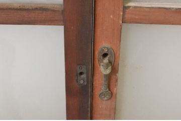 アンティーク建具　古い木味のガラス窓4枚セット(ガラス戸、引き戸)(R-065036)