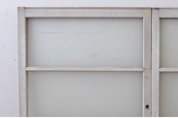アンティーク建具　ペイント仕上げ限定　ペンキの剥げた横桟ガラス窓2枚セット(引き戸、ガラス戸)(R-065037)