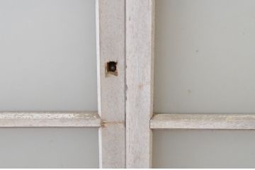 アンティーク建具　ペイント仕上げ限定　ペンキの剥げた横桟ガラス窓2枚セット(引き戸、ガラス戸)(R-065037)