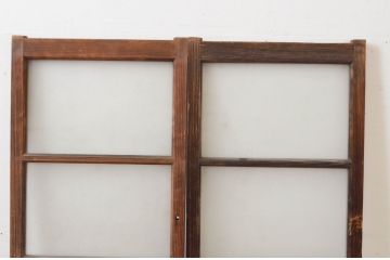 アンティーク建具　古い木味の横桟ガラス窓2枚セット(引き戸、ガラス戸)(R-065038)