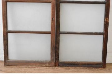 アンティーク建具　古い木味の横桟ガラス窓2枚セット(引き戸、ガラス戸)(R-065038)