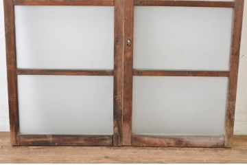 アンティーク建具　古い木味の横桟ガラス窓2枚セット(引き戸、ガラス戸)(R-065038)