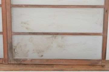 アンティーク建具　古い木味のシンプルな横桟のガラス窓4枚セット(引き戸、ガラス戸)(R-065041)