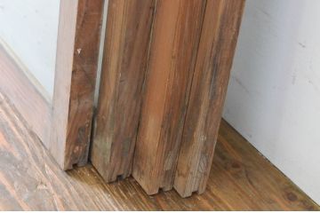 アンティーク建具　古い木味のシンプルな横桟のガラス窓4枚セット(引き戸、ガラス戸)(R-065041)
