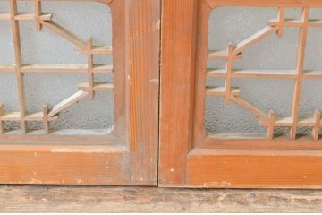 ビンテージ建具　和モダンな雰囲気を醸し出す組子入り書院ガラス戸2枚セット(窓、書院戸、引き戸、ヴィンテージ)(R-065042)