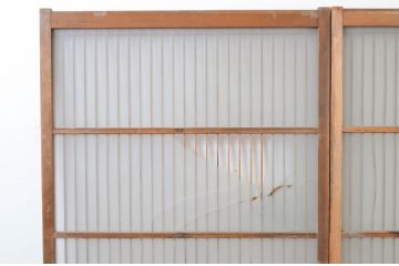 ビンテージ建具　和モダンな雰囲気を醸し出す組子入り書院ガラス戸2枚セット(窓、書院戸、引き戸、ヴィンテージ)(R-065042)