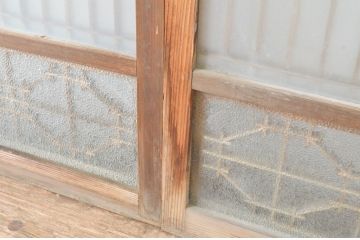 ビンテージ建具　和モダンな雰囲気を醸し出す組子入り書院ガラス戸2枚セット(窓、書院戸、引き戸、ヴィンテージ)(R-065042)