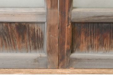 アンティーク建具　古い木味の腰板付きガラス窓4枚セット(ガラス戸、引き戸)(R-065043)