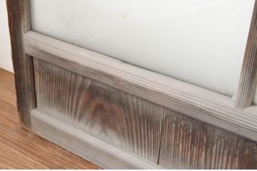 アンティーク建具　古い木味の腰板付きガラス窓4枚セット(ガラス戸、引き戸)(R-065044)