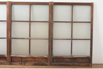 アンティーク建具　古い木味の腰板付きガラス窓4枚セット(ガラス戸、引き戸)(R-065044)