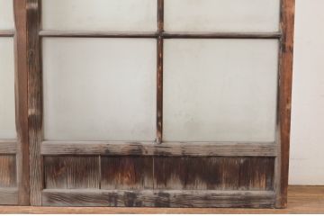 アンティーク建具　古い木味の腰板付きガラス窓2枚セット(ガラス戸、引き戸)(R-065045)