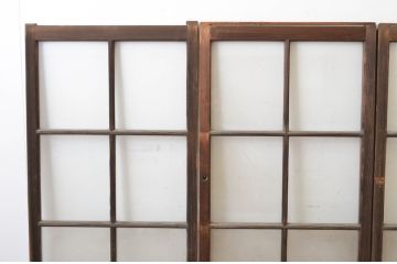 アンティーク建具　古い木味の腰板付き幅狭ガラス窓4枚セット(ガラス戸、引き戸)(R-065046)