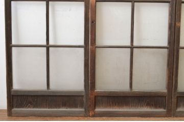 アンティーク建具　古い木味の腰板付き幅狭ガラス窓4枚セット(ガラス戸、引き戸)(R-065046)