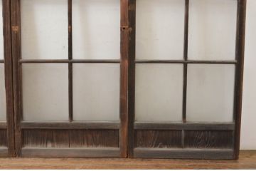 アンティーク建具　古い木味の腰板付き幅狭ガラス窓4枚セット(ガラス戸、引き戸)(R-065046)