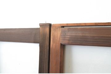 アンティーク建具　古い木味の腰板付き幅狭ガラス窓4枚セット(ガラス戸、引き戸)(R-065046)