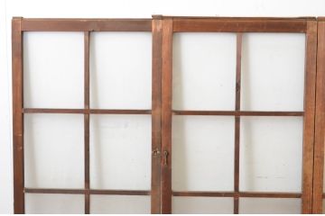 アンティーク建具　古い木味の腰板付き幅狭ガラス窓4枚セット(ガラス戸、引き戸)(R-065046)