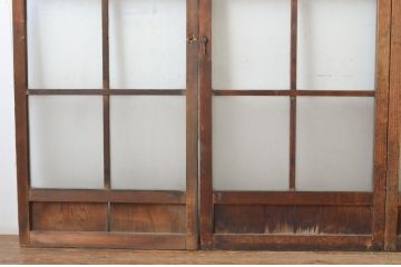アンティーク建具　古い木味の腰板付き幅狭ガラス窓4枚セット(ガラス戸、引き戸)(R-065046)