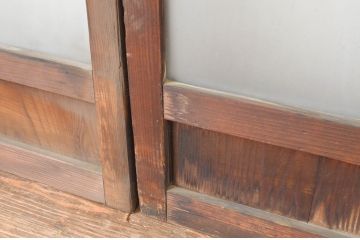 アンティーク建具　古い木味の腰板付き幅狭ガラス窓4枚セット(ガラス戸、引き戸)(R-065046)