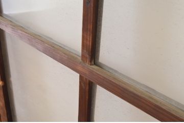 アンティーク建具　古い木味の腰板付き幅狭ガラス窓4枚セット(ガラス戸、引き戸)(R-065046)