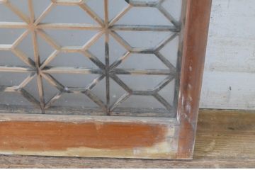 アンティーク建具　両面ガラスの組子入り　落ち着いた和の雰囲気を演出する書院戸2枚セット(窓、ガラス戸、引き戸)(R-065050)