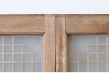 アンティーク建具　両面ガラスの組子入り　落ち着いた和の雰囲気を演出する書院戸2枚セット(窓、ガラス戸、引き戸)(R-065050)