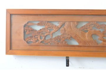 アンティーク建具　松竹梅　両面ガラス彫刻欄間2枚セット(明かり取り、明り取り、建具)(R-065052)