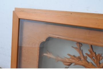 アンティーク建具　松竹梅　両面ガラス彫刻欄間2枚セット(明かり取り、明り取り、建具)(R-065052)