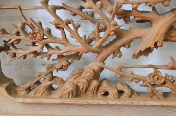 和製ビンテージ　厚みのある彫刻が美しい松、梅の欄間2枚セット(明り取り、明かり取り、建具、ヴィンテージ)(R-065054)