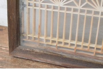 アンティーク建具　両面ガラス入り　品のあるデザインが魅力的な組子欄間2枚セット(明かり取り、明り取り)(R-065055)