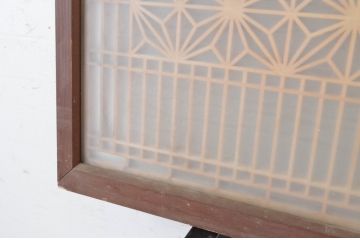 アンティーク建具　両面ガラス入り　品のあるデザインが魅力的な組子欄間2枚セット(明かり取り、明り取り)(R-065055)