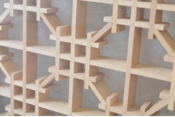 アンティーク建具　両面ガラス入り　レトロなデザインの組子欄間1枚(明かり取り、明り取り)(R-065056)