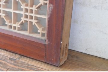 アンティーク建具　両面ガラス入り　レトロなデザインの組子欄間1枚(明かり取り、明り取り)(R-065056)