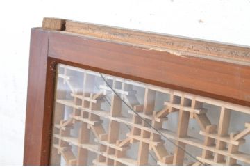 アンティーク建具　両面ガラス入り　レトロなデザインの組子欄間1枚(明かり取り、明り取り)(R-065056)