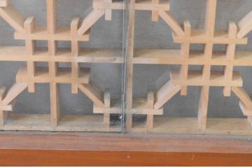アンティーク建具　両面ガラス入り　レトロなデザインの組子欄間1枚(明かり取り、明り取り)(R-065056)