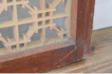 アンティーク建具　両面ガラス入り　レトロなデザインの組子欄間1枚(明かり取り、明り取り)(R-065056)