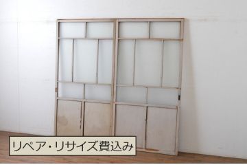 アンティーク建具　ペイント仕上げ限定!存在感のあるデザインの大正ロマンガラス戸2枚セット(引き戸、建具)(R-065058)